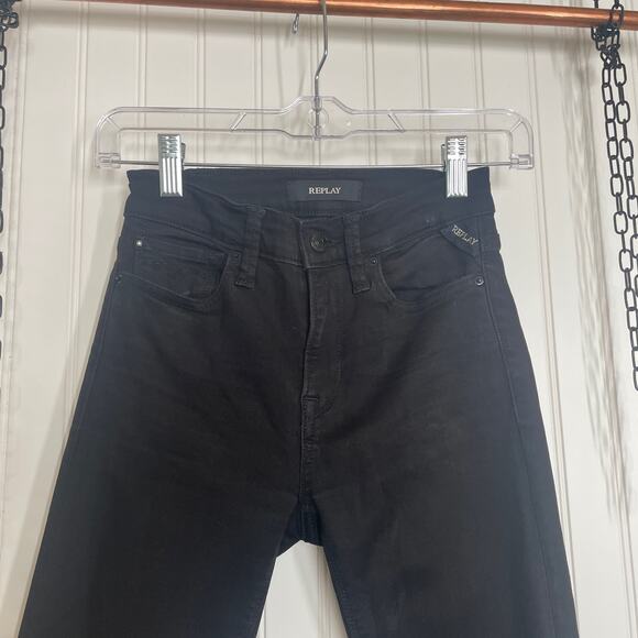 Replay Women’s Joi Black Distressed Ripped Knee Skinny Jeans Size 24 Mid Rise - Picture 4 of 12